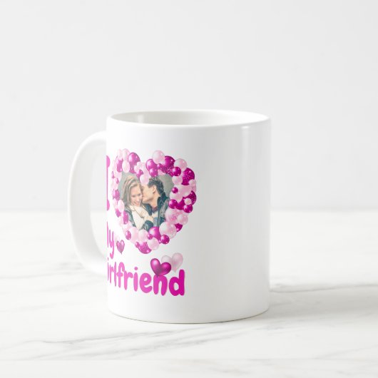 Ich Liebe Mein Freund Hot Pink Custom Foto Kaffeetasse (Vorderseite Links)