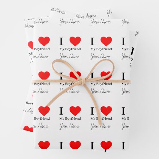 Ich Liebe Mein Freund & Red Heart Personalisiert Geschenkpapier Set (Beispiel)