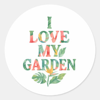 Ich Liebe mein Garten tropische Flora Wasserfarbe Runder Aufkleber