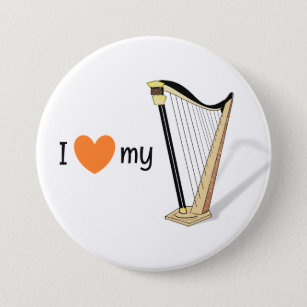 Ich Liebe mein Harp Musical Instrument Musiker Her Button