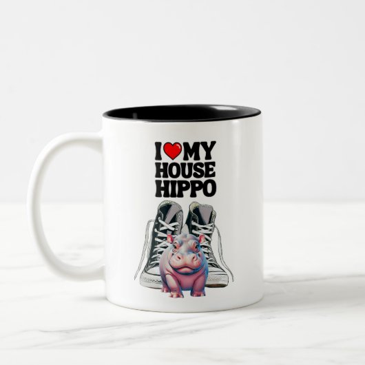 Ich Liebe mein Haus Hippo individuell anpassbar Zweifarbige Tasse (Links)