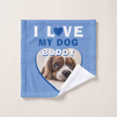 Ich Liebe mein Hund Blue Heart Foto Pet Name Badhandtuch Set (Waschlappen)
