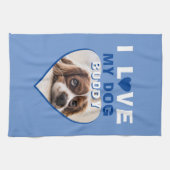 Ich Liebe mein Hund Blue Heart Foto Pet Name Geschirrtuch (Horizontal)