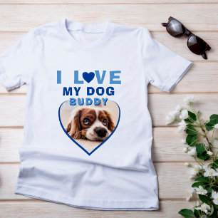 Ich Liebe mein Hund Blue Heart Foto Pet Name T-Shirt