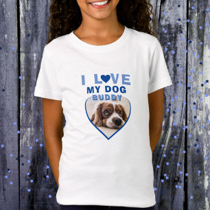 Ich Liebe mein Hund Blue Heart Foto Pet Name T-Shirt