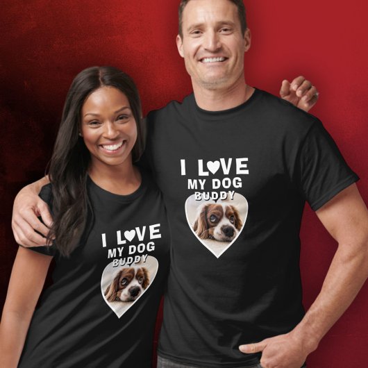 Ich Liebe mein Hund Herz Foto Name Schwarz T-Shirt
