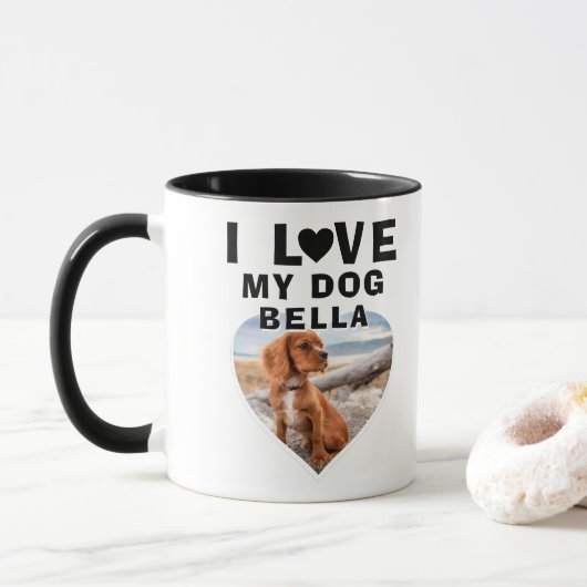 Ich Liebe mein Hund Herz Foto Name Tasse (Mit Donut)