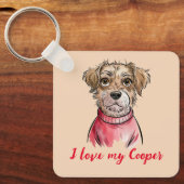 Ich Liebe mein Hund Individuelle Name Wasserfarben Schlüsselanhänger (Vorderseite)