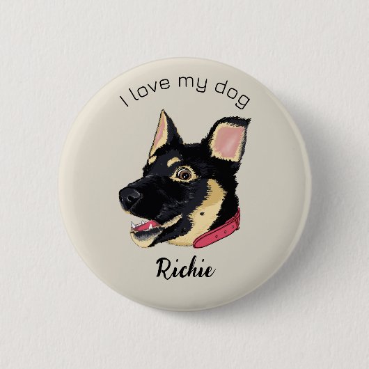 Ich Liebe mein Hund Niedliche deutsche Schäferpupp Button (Vorderseite)