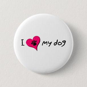 Ich Liebe mein Hund   Niedliche Paw Print on Heart Button