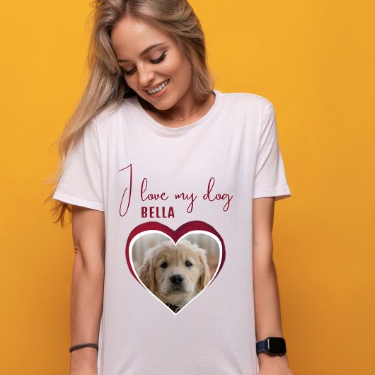 Ich Liebe mein Hund Red Heart Foto Pet Name T-Shirt