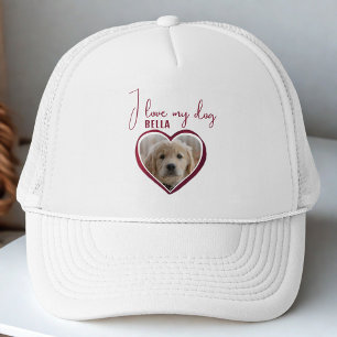 Ich Liebe mein Hund Red Heart Foto Pet Name Truckerkappe
