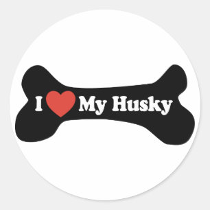 Ich Liebe mein Husky - Dog Bone Runder Aufkleber