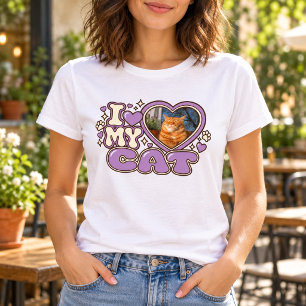 Ich liebe mein Katze Custom Haustier Foto Retro He T-Shirt