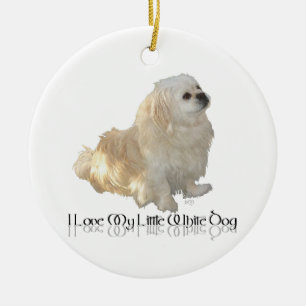 Ich Liebe mein kleiner weißer Hund - Pekingese ! Keramikornament