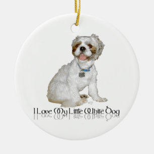 Ich Liebe mein kleiner weißer Hund - Shih Tzu Keramikornament