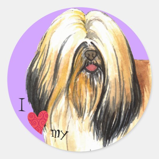 Ich Liebe mein Lhasa Apso Runder Aufkleber (Vorderseite)