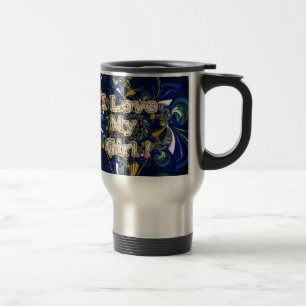 Ich liebe mein Mädchen: Abstrakte blaue und golden Reisebecher