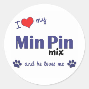 Ich Liebe mein Min-Button-Mix (Männerhund) Runder Aufkleber