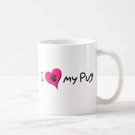 Ich Liebe mein Mops-Zitat mit Paw Print auf rosa H Kaffeetasse
