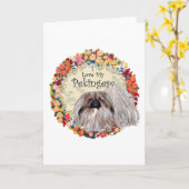 Ich Liebe mein Pekingese Karte (Gelbe Blume)