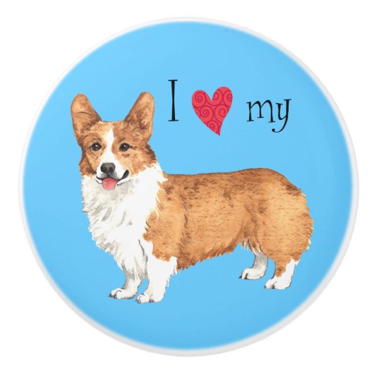 Ich Liebe mein Pembroke Welsh Corgi Keramikknauf (Vorderseite)