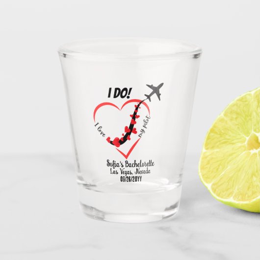 Ich Liebe mein Pilot, Flugzeug & Herz, Bachelorett Schnapsglas (Vorderseite)