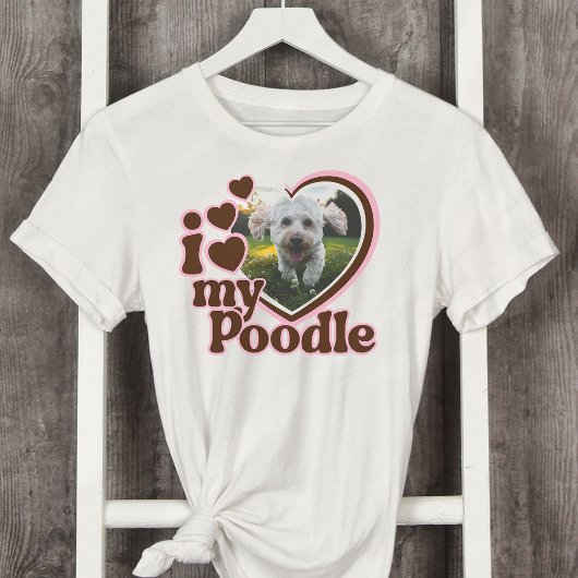 Ich Liebe mein Poodle Custom Pink Heart Foto T-Shirt