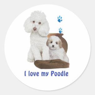 Ich Liebe mein Poodle Runder Aufkleber