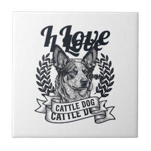 Ich liebe mein Rinderhund-Vintage-Gravurdesign_1 Fliese