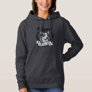 Ich liebe mein Rinderhund-Vintage-Gravurdesign_1 Hoodie