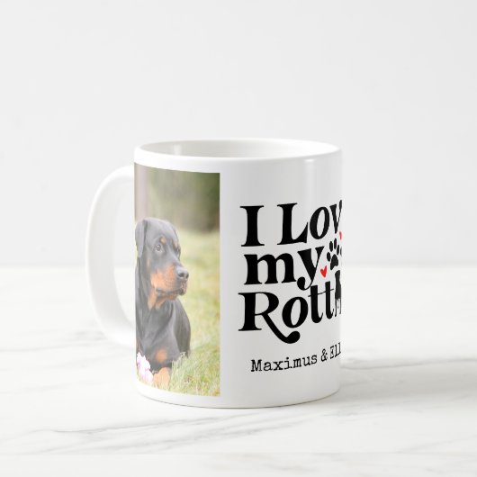 Ich Liebe mein Rottie Rottweiler Hund Custom 2 Fot Kaffeetasse (Vorderseite Links)