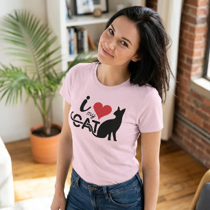 Ich liebe mein schwarzes Katze Valentins T-Shirt