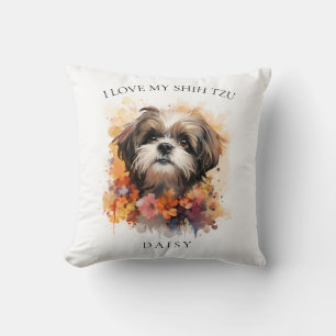 Ich Liebe mein Shih Tzu Floral Dog Portrait Kissen