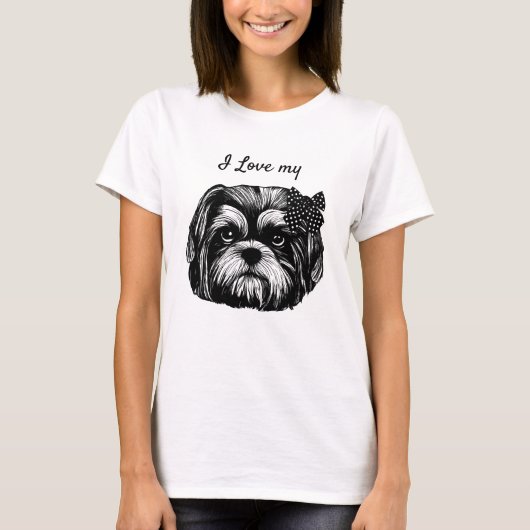 Ich Liebe Mein Shih Tzu Hund mit Bogen Original Ar T-Shirt (Vorderseite)