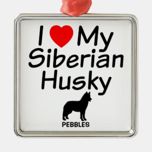 Ich Liebe mein sibirischer Husky-Hund Silbernes Ornament