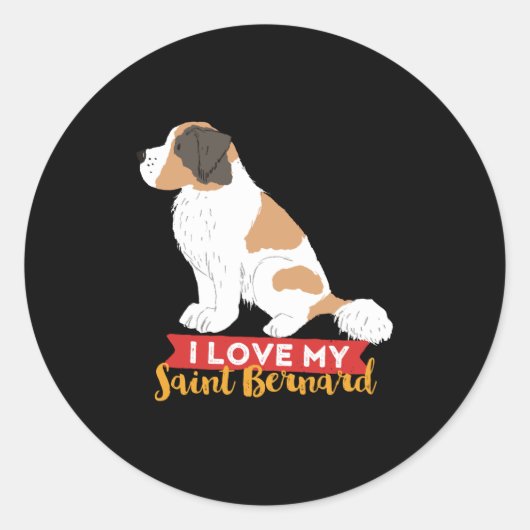 Ich Liebe mein St Bernard Niedlich Dog Lover Welpe Runder Aufkleber (Vorderseite)