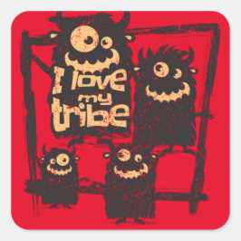 Ich Liebe mein Stamm Funny Monster Familie Hallowe Quadratischer Aufkleber