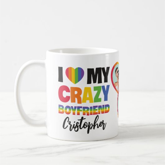 Ich Liebe mein verrückter Freund 2 Foto lgbtq+ Reg Kaffeetasse (Links)