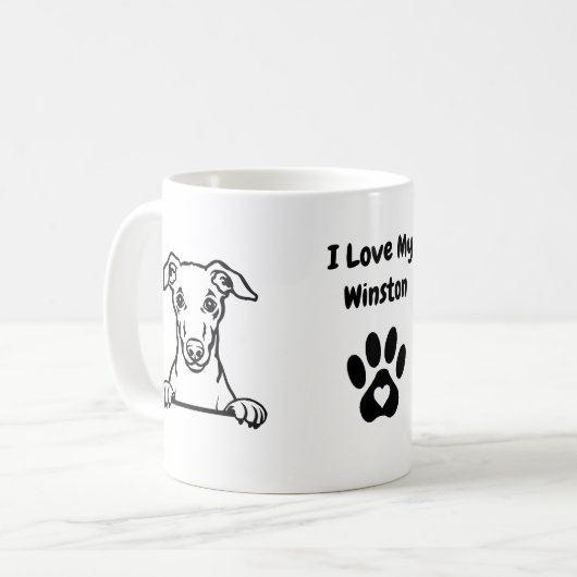 Ich Liebe mein WHIPPET-Dogenname Paw Print Kaffeetasse (Vorderseite Links)