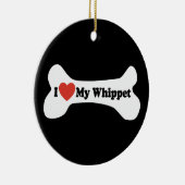 Ich Liebe mein Whippet - Hundeknochen Keramikornament (Rechts)