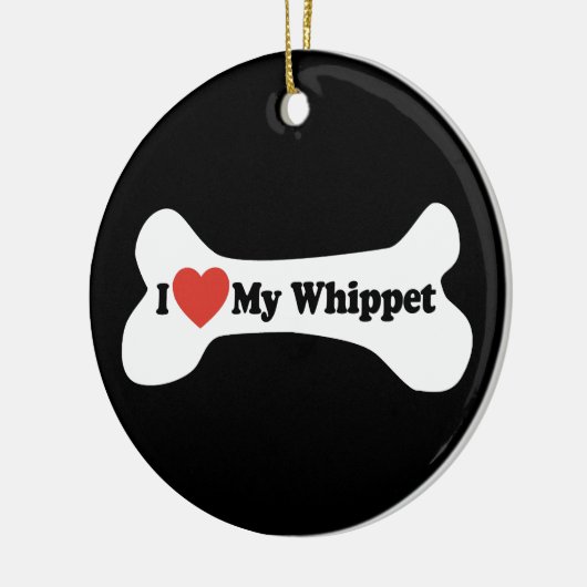 Ich Liebe mein Whippet - Hundeknochen Keramikornament (Links)