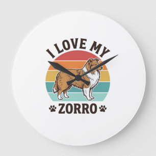 Ich liebe mein Zorro Vintage-Hundeliebhaber-Design Große Wanduhr
