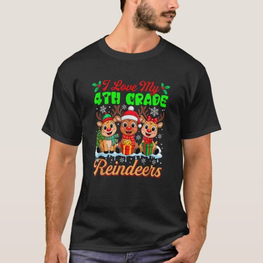Ich Liebe meine 4. Klasse Rentiere Drei Weihnachts T-Shirt (Vorderseite)