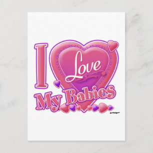 Ich Liebe meine Babys rosa/lila - Herzen Postkarte
