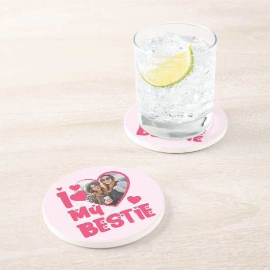 Ich Liebe meine Bestie Custom Foto Herz-Design Getränkeuntersetzer (Seite)