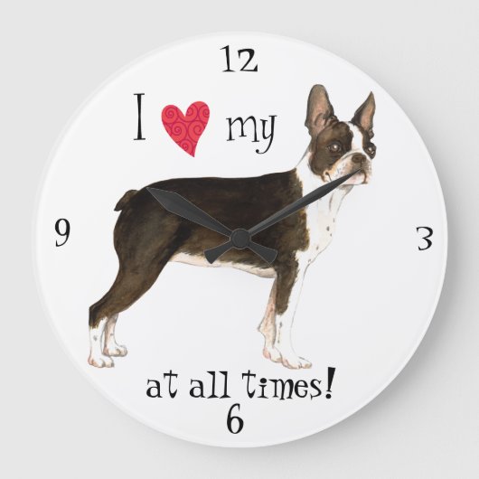 Ich Liebe meine Boston Terrier Große Wanduhr (Vorderseite)