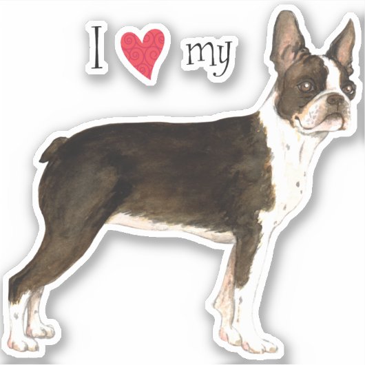Ich Liebe meine Boston Terrier Vinyl Sticker (Vorderseite)