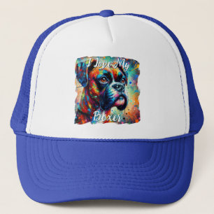 Ich liebe meine Boxer Pop Art Hund personalisiert Truckerkappe