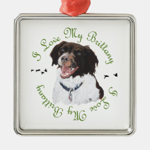 Ich liebe meine Brittany Silbernes Ornament
